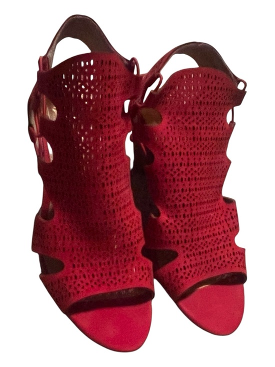 Vince Camuto Shoes - Vince Camuto Red Laser-Cut Cutout Heeled Sandals